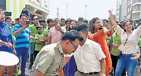 Students celebrate in Kota after the results were announced