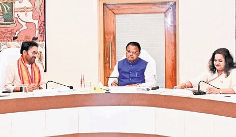 CM Mohan Charan Majhi in a meeting with Union Coal and Mines minister G Kishan Reddy in Lok Seva Bhawan