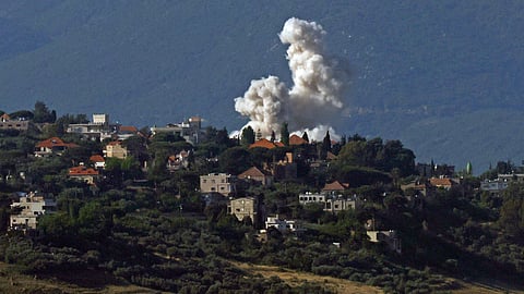 Smoke rises following Israeli bombardment in southern Lebanon as seen from a position across the border in the Upper Galilee in northern Israel on May 31, 2026.