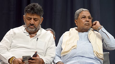 Chief Minister-designate DK Shivakumar (L) and caretaker CM Siddaramaiah.