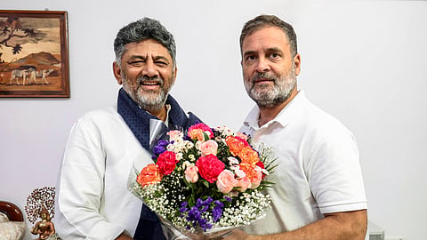 In this photo from May 29, 2026, former Karnataka Deputy Chief Minister and KPCC President DK Shivakumar meets Lok Sabha LoP Rahul Gandhi in New Delhi.