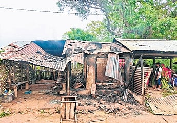 The tea shop damaged in fire.