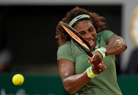 United States Serena Williams plays a return to Romania's Mihaela Buzarnescu during their second round match on day four of the French Open tennis tournament at Roland Garros in Paris on June 2, 2021.
