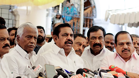In this photo from May 13, 2026, AIADMK chief Edappadi K Palaniswami speaks to the media in Chennai.