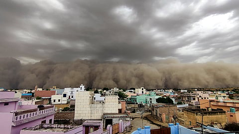 A huge dust storm approaches as it engulfs the skyline at Dungargarh, in Bikaner district, Rajasthan, Saturday, May 30, 2026. 