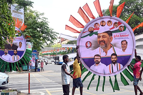 Preparations underway for the swearing in of new Chief Minister DK Shivakumar.