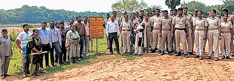 Revenue staff along with police personnel at one of the sand beds 