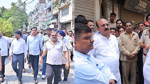 Congress leader Devender Yadav, Delhi Minister Ashish Sood visited the Delhi hotel fire spot.