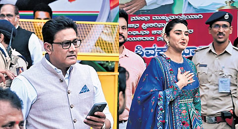 
Former India cricketer Anil Kumble, actor Ragini Dwivedi arrive to attend the swearing-in ceremony.