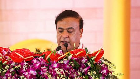 Himanta Biswa Sarma takes the oath as Chief Minister of Assam during a ceremony in Guwahati on Tuesday, May 12, 2026.