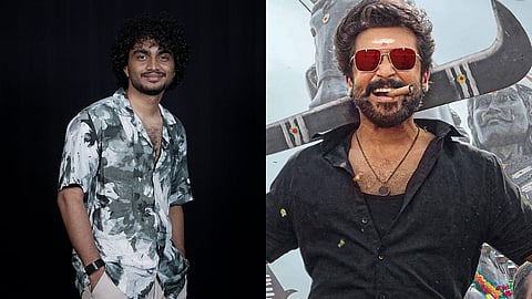 Lyricist Adesh Krishna and a still of Suriya from Karuppu