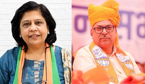 BJP's Rajya Sabha candidates from Rajasthan - Alka Gurjar (L) and Dr Satish Poonia.