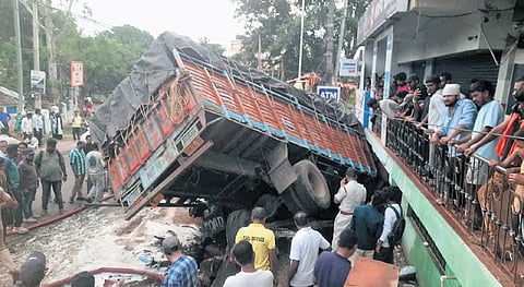 The ill-fated truck after the mishap in Koraput town on Thursday 