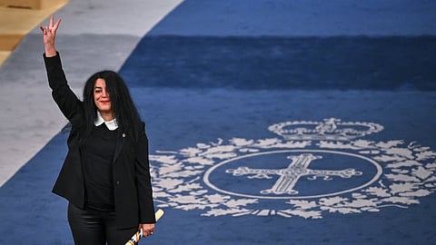 Marjane Satrapi is applauded after receiving the Princess of Asturias Award for Communication and Humanities during the Princess of Asturias Awards ceremony in Oviedo, northern Spain, October 25, 2024