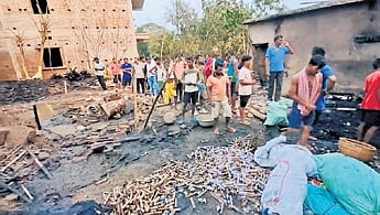 The completely destroyed illegal cracker making unit in Ostarahat village