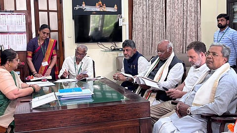 Congress candidate for the Karnataka Legislative Assembly to Rajya Sabha elections, AICC President Shri Mallikarjun Kharge filed his nomination papers at the Vidhana Soudha on Friday.