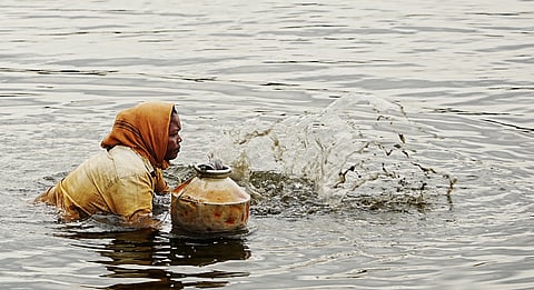 Women venture into the waters of Kadamakudy in search of fish