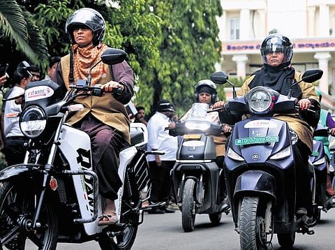 To empower and safeguard women, the Telangana Women Safety Wing (WSW) launches the Sthree Ride for women at the DGP office in Hyderabad on Saturday.