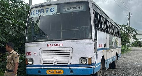 The KSRTC bus that was stolen and later found abandoned 1.5km from the Palakkad bus station 