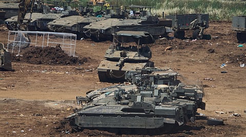 Israeli troops gather on the border with Lebanon in northern Israel, Tuesday, June 2, 2026.