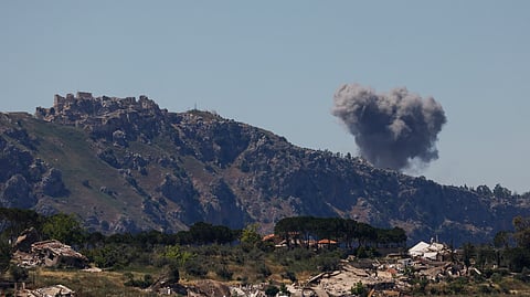 Smoke rises following Israeli bombardment in southern Lebanon close to the Beaufort Castle as seen from a position across the border in the Upper Galilee, in northern Israel on June 4, 2026.