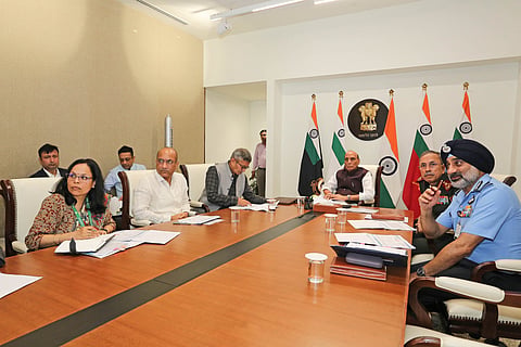 Defence Minister Rajnath Singh reviewed the progress of major ongoing projects of Hindustan Aeronautics Limited at a meeting in KB-2 on Monday.