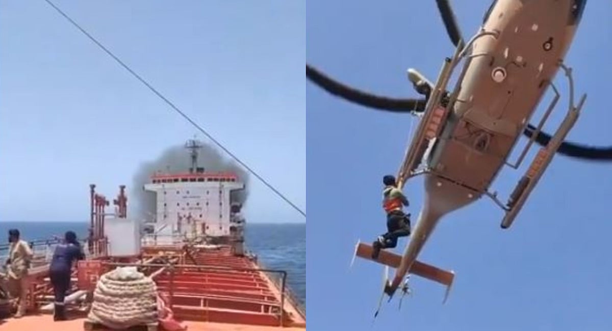 Indian Navy rescues 24 sailors after Palau-flagged tanker catches fire off Oman coast