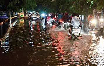 A waterlogged road near Barabati Stadium