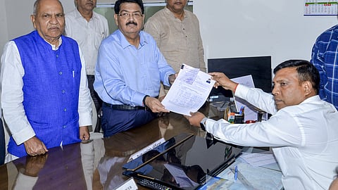 Independent candidate Parminal Nathwani files his nomination papers for Rajya Sabha elections from Jharkhand, at state Assembly, in Ranchi, on June 8, 2026.