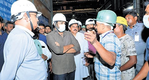 Deputy CM Pawan Kalyan inspects the accident spot at VSP on Tuesday 