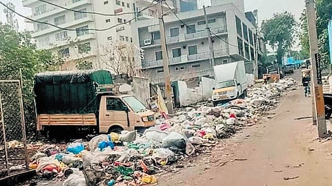 Piles of garbage dumped in front of houses on Tannery Road due to erratic collection.