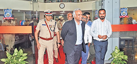 Home Minister Priyank Kharge arrives for a meeting with City Police Commissioner Seemanth Kumar Singh and other senior officers at the police commissioner’s office in Bengaluru on Wednesday.
