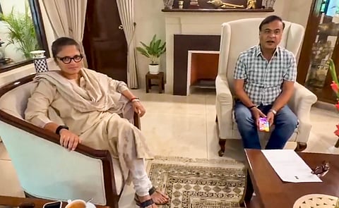 In this screengrab from a video released on June 10, 2026, Trinamool Congress (TMC) MP Sushmita Dev during a meeting with Assam Chief Minister Himanta Biswa Sarma, in New Delhi.