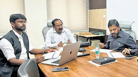 Special Chief Secretary for Energy K Vijayanand conducts a review meeting from Vidyut Soudha in Vijayawada on Wednesday 