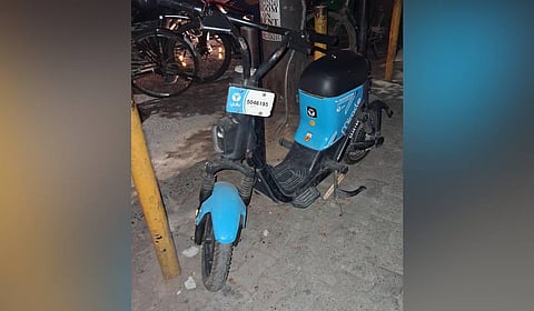 An e-bike parked at Malviya Nagar  Metro Station on Wednesday 