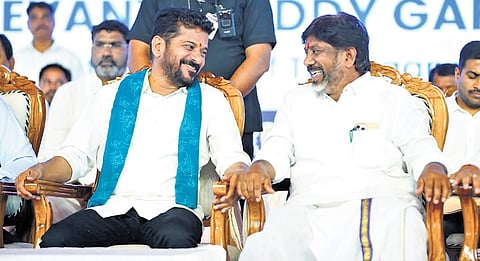 Chief Minister A Revanth Reddy and Deputy CM Mallu Bhatti Vikramarka during the inauguration of the Future City Development Authority office building on Wednesday.