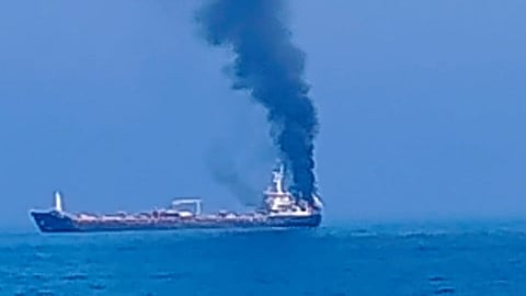 The Forward Seamen's Union of India posted photographs of thick smoke billowing from a vessel.