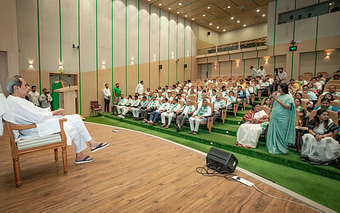 BJD president Naveen Patnaik at the party’s organisational meet in Sankha Bhawan 