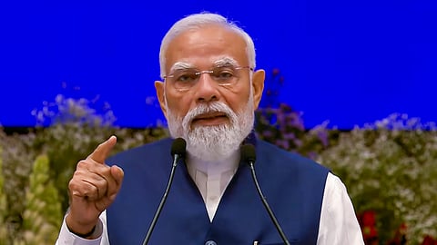  Prime Minister Narendra Modi addresses the NDA conclave, marking his becoming Indias longest-serving elected prime minister and the completion of 12 years of the NDA government, at Bharat Mandapam, in New Delhi. 