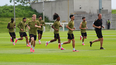Canada players work out during a training session on the eve of the team's World Cup soccer match against Bosnia, Thursday, June 11, 2026, in Toronto.