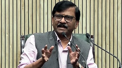 In this photo from Feb. 7, 2025, Shiv Sena (UBT) MP Sanjay Raut addresses a press conference at the Constitution Club in New Delhi.