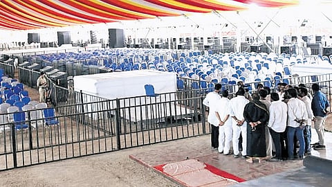 The venue of the NDA victory celebrations at Daminedu, near Tirupati. The arrangements were inspected by a group of ministers on Thursday.