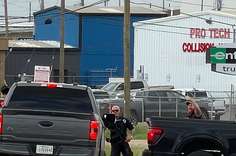 Law enforcement responds to an active shooting scene Friday, June 12, 2026, in Midland, Texas.