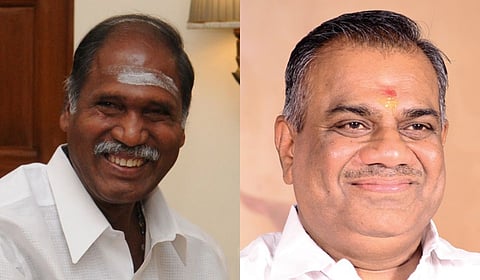 Puducherry Chief Minister N Rangasamy (L) and Tamil Nadu Minister N Anand. 
