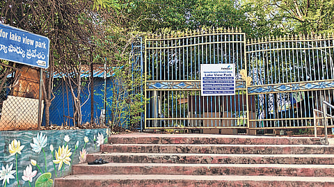 Works underway for the proposed Lake View Park in Hyderabad.