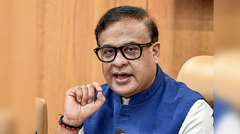 Assam Chief Minister Himanta Biswa Sarma addresses a press conference at Lok Sewa Bhawan, in Guwahati, Assam, Saturday, June 13, 2026.