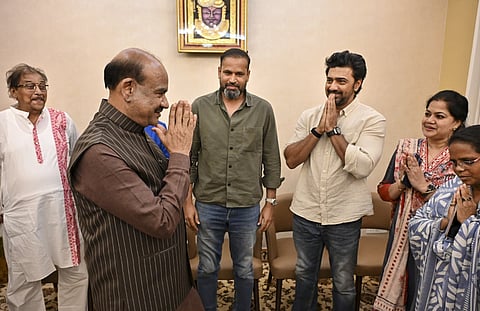 In this image received on June 14, 2026, Lok Sabha Speaker Om Birla is being greeted by TMC MPs.