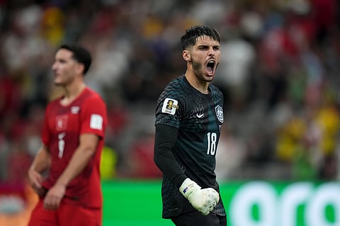 Australia's Patrick Beach celebrates after the World Cup Group D soccer match between Australia and Turkey in Vancouver, Canada, Saturday, June 13, 2026.