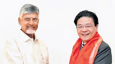 AP Chief Minister N Chandrababu Naidu meets Prime Minister of Singapore Lawrence Wong on Monday.