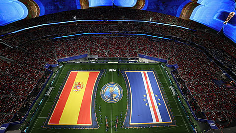 A general view before the World Cup Group H football match between Spain and Cape Verde in Atlanta, Monday, June 15, 2026. 